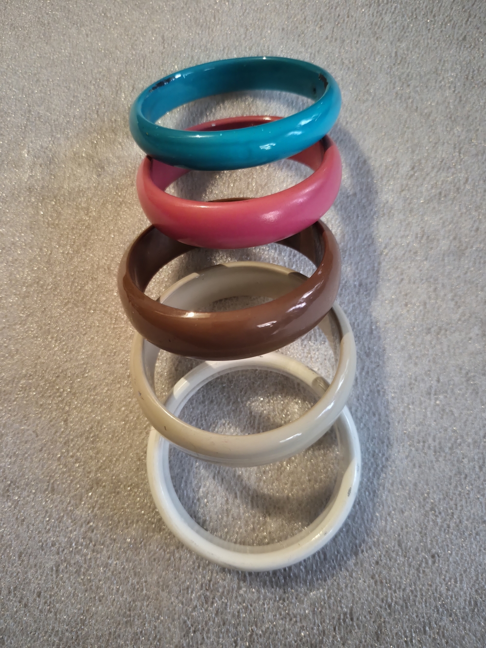 VTG 5pc Bundle Teal, Pink, Brown, Cream and White Decorative Bangles Set of 5